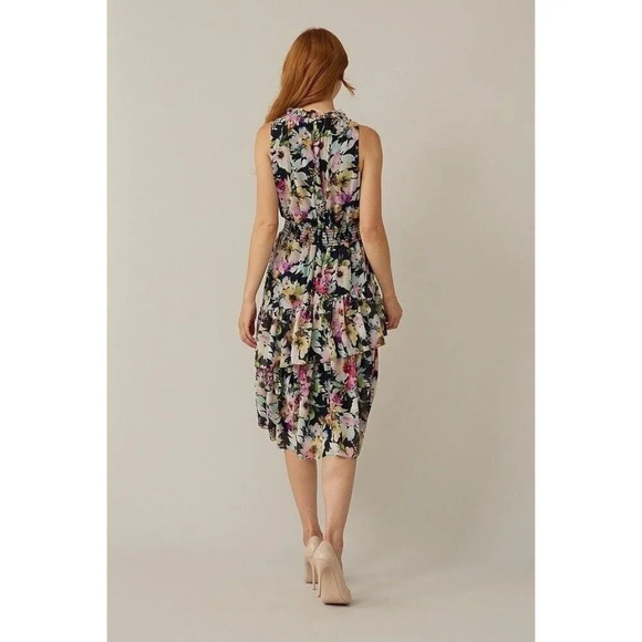 Joseph Ribkoff Sz 16 Midnight Blue-Multi Floral Halter Dress Style 221334 Easter - Picture 3 of 15